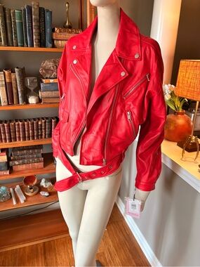Avec Les Filles Vibrant Red Faux Leather Moto Jacket